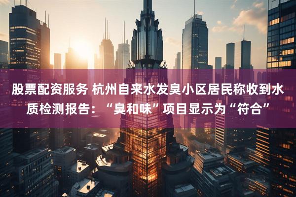 股票配资服务 杭州自来水发臭小区居民称收到水质检测报告：“臭和味”项目显示为“符合”